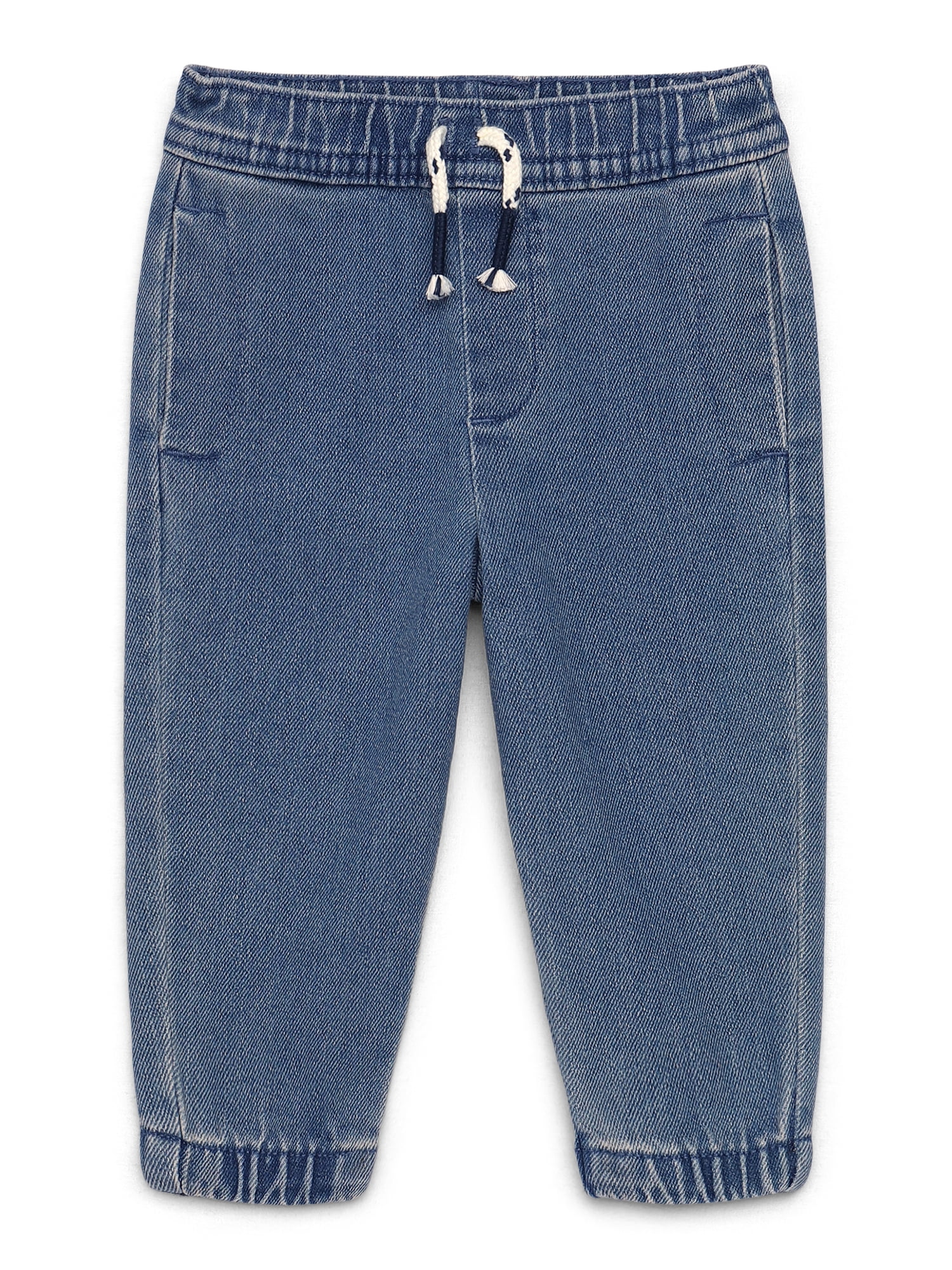 Boys Cotton Denim Jogger Pants with Drawstring – Navy Blue