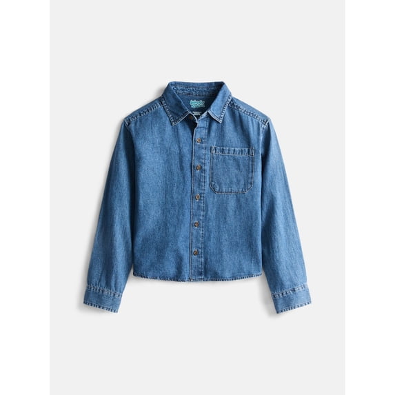 Wonder Nation Boys' Denim Shirt with Long Sleeves, Sizes 4-18