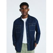 Men's Heavyweight Denim Overshirt with Long Sleeves, Sizes S-3XL