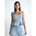 thumbnail image 1 of Devil Wears Prada Scoop Collection Women’s Peplum Hem Denim Top, Sizes 0-22W, 1 of 5
