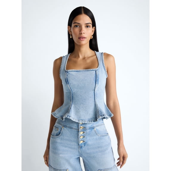 Devil Wears Prada Scoop Collection Women’s Peplum Hem Denim Top, Sizes 0-22W