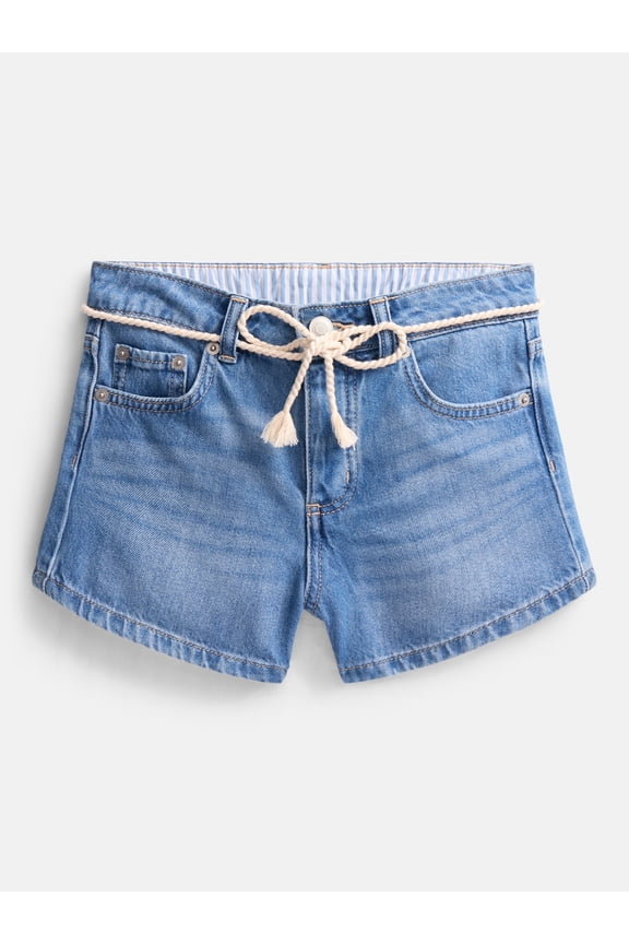 Girls Denim Shorts with Tie Cord, Sizes 4-18