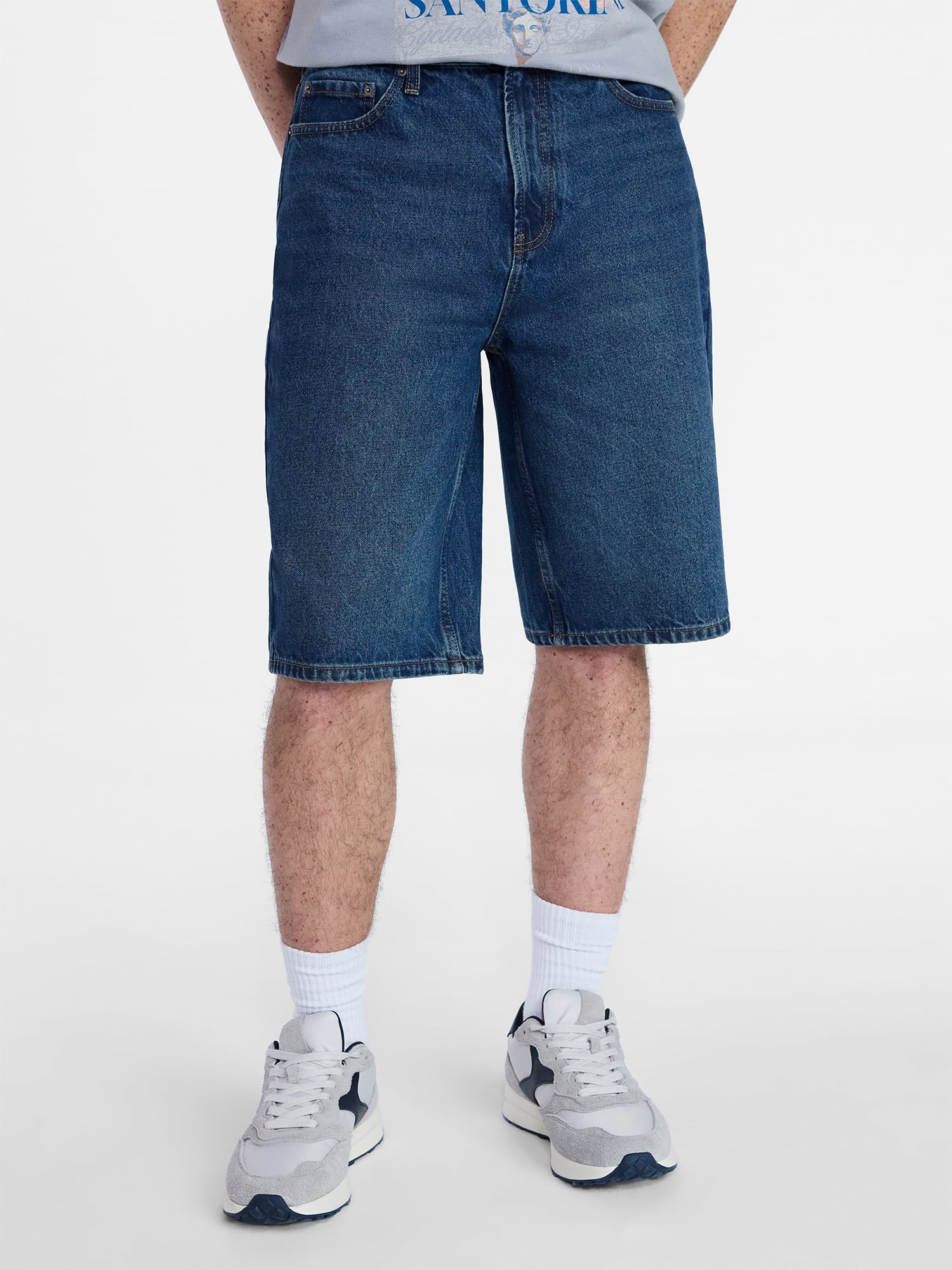 No Boundaries Men’s Denim Shorts, 100% Cotton, 12” Inseam, Sizes 28-44