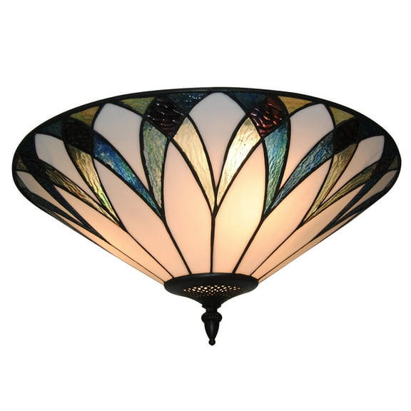 DENSET 3-Light Vintage Tiffany Style Stained Glass Bowl Shade Flush Mount Ceiling Lamp E26 Chandelier Ceiling Light