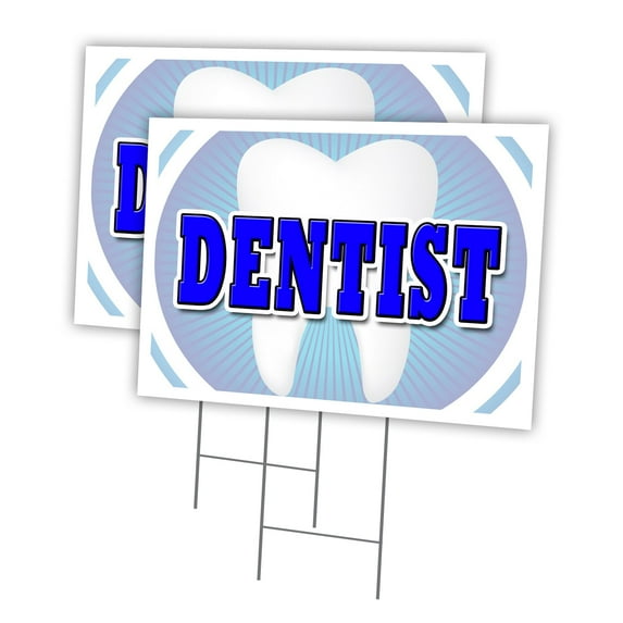 DENTIST 2 Pack Of 12" x 16" Yard Sign & Stake | Advertise Your Business | Stake Included Image On Both Sides | Made in The USA