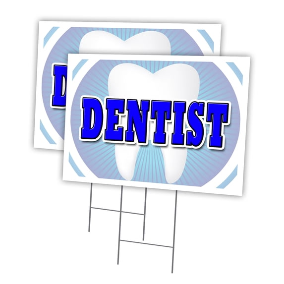DENTIST 2 Pack Of 12" x 16" Yard Sign & Stake | Advertise Your Business | Stake Included Image On Front Only | Made in The USA