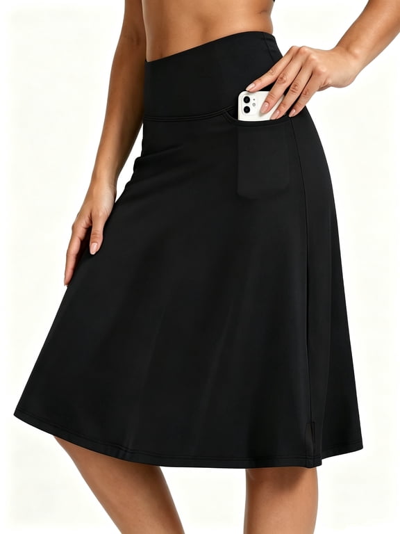 Skorts Skirts for Women with Pockets Knee Length Skort High Waisted Pickleball Athletic Skirts Casual Tennis Golf Skirts UV Protection Black L