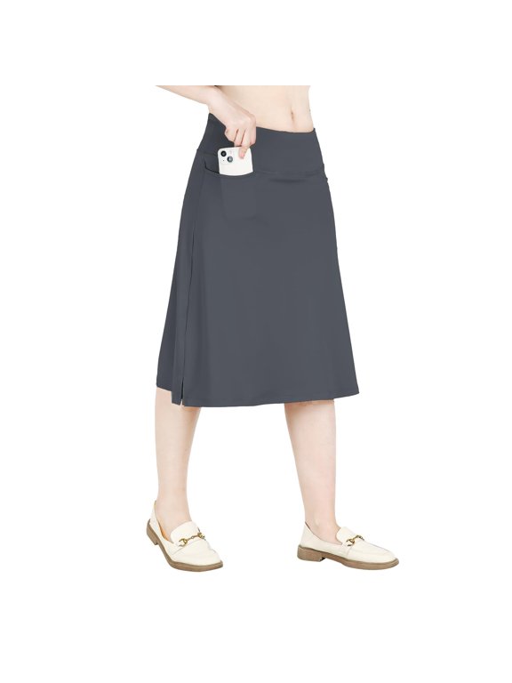 40" Skorts Skirts for Women Zipper Pockets Knee Length Skort Women's High Waist Athletic Golfs Tennis Skirt Black/Grey XL
