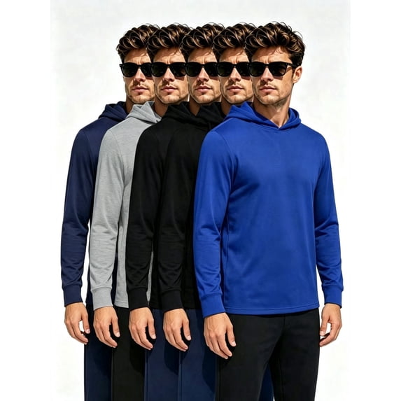 DENTOYOU 5 Pack Men's Athletic Hoodies Long Sleeve Fishing Lightweigh Pullover Shirts UPF 50+ Sun Protection Shirts Rash Guards Hiking Running Workout Black/Black/Navy/Grey/Blue S