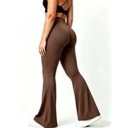 Flare Yoga Pants for Women High Waist Butt Lifting Bootcut Pants Workout Sports Leggings Brown M