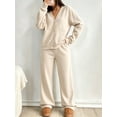 thumbnail image 1 of DENTOYOU Lounge Sets for Women 2 Piece Outfits V Neck Button Long Sleeve Shirt Wide Leg Pants Matching Set Sweatsuits Beige S, 1 of 6