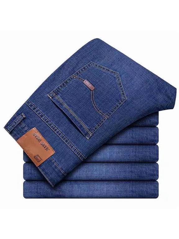 Men's Regular Straight Fit Jean Pants Comfort Flex Waist Denim Jeans Blue 33