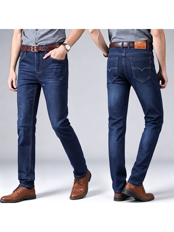 Men's Regular Straight Fit Jean Pants Comfort Flex Waist Denim Jeans Blue 34