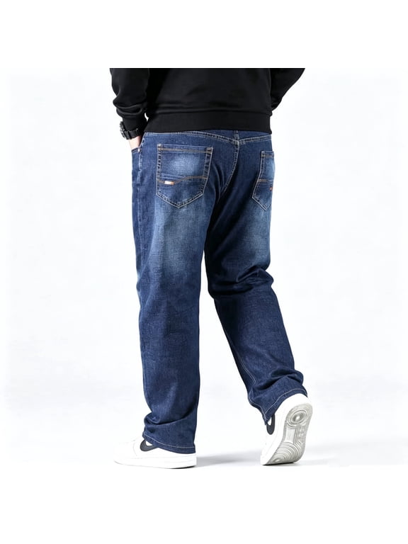 Men's Jeans Comfort Flex Waist Relaxed Fit Denim Big & Tall Straight Jeans Blue 44