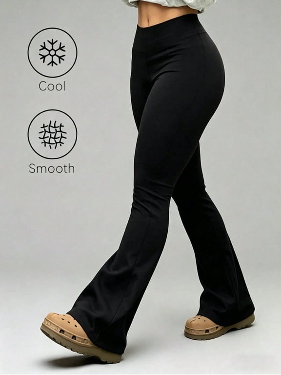 Women High Waisted Flare Leggings, 4-Way Stretch Bootcut Yoga Pants Tummy Control Butt Lifting Workout Casual Bell Bottom Leggings Black L