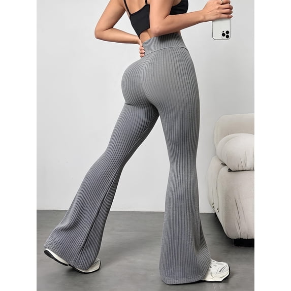 DENTOYOU Womens Crossover Yoga Pants High Waisted Flare Leggings Tummy Control Bootcut Workout Pants Casual Athletic Leggings Light Grey XL
