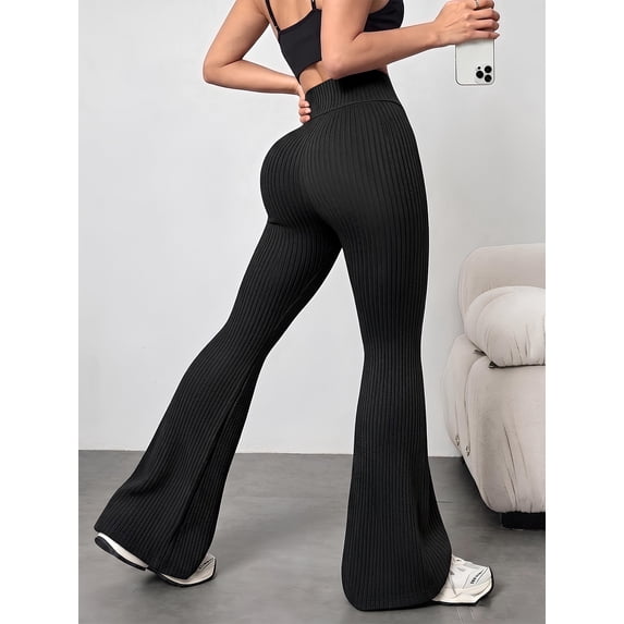 DENTOYOU Womens Crossover Yoga Pants High Waisted Flare Leggings Tummy Control Bootcut Workout Pants Casual Athletic Leggings Black L