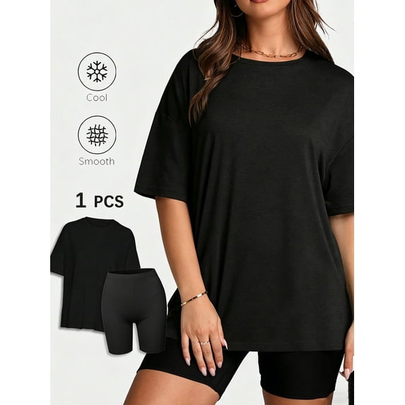 DENTOYOU 2 Piece Outfit for Women Lounge Sets Oversized Tshirts Matching Biker Short Summer Clothing for Travel Casual Black XXL
