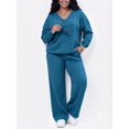 thumbnail image 1 of DENTOYOU Womens 2 Piece Lounge Sets Casual Long Sleeve V-Neck Pullover Sweatsuits Wide Leg Jogger with Pockets Outfits Blue 3XL, 1 of 2