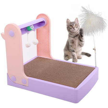 DENTRUN Cat Scratcher, Cat Scratching Board with Dangling Ball Cat Teaser, Multi-Functional Cat Treadmill with Refillable Scratching Pad for Indoor Cats Kittens