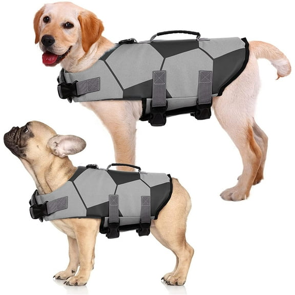 DENTRUN Dog Life Jacket Ripstop Dog Life Vest, Adjustable Footbal Pattern Dogs Swimming Vest, Safety Pet Floatation Vest Life Preserver with Durable Rescue Handle for Small Medium and Large Dogs