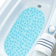 DENVDENCY Bath Mat Clear Non-Slip Bathtub Mat with Suction Cups, Drain Holes for Bathroom Showers, Tub, Machine Washable, BPA, Latex Free Safe Shower Mats, Oval 27 x 14 Inch, Teal