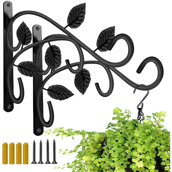 DENVDENCY Hanging Plant Bracket, 12 inches Wall Mount Hanging Metal Plant Hook(Black, Set of 2)