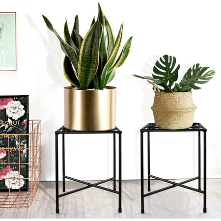 DENVDENCY Metal Plant Stand, 2 Pack Modern Metal Display Potted Rack,Rustproof Flower Pot Stand | Decorative Plant Holder for Home, Garden, Patio, Plant Lovers