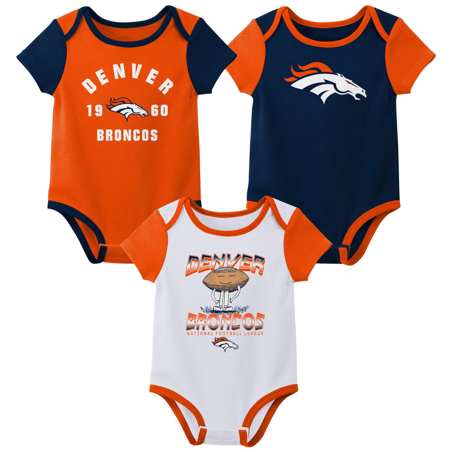 DENVER BRONCOS NFL Infant Boys 3 pack Onesie Game Day Fan Apparel