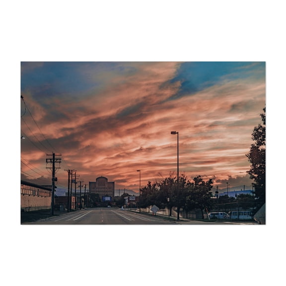 DENVER SUNSET - Denver Colorado Photography Sunset City Architecture Skyline Street Photography Scenic Unframed Wall Art Print 32 x 48 inches