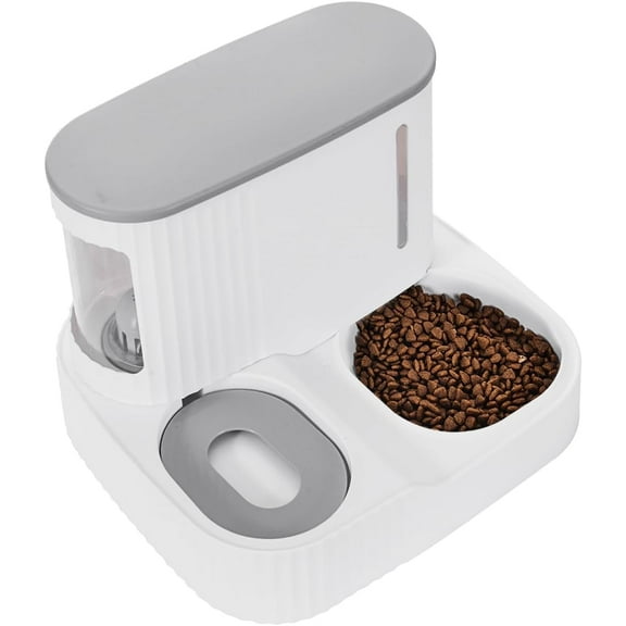 DENZUS Automatic Cat Feeder, 2-in-1 Gravity Pet Food and Water Dispenser for Cats and Small Dogs (Gray)