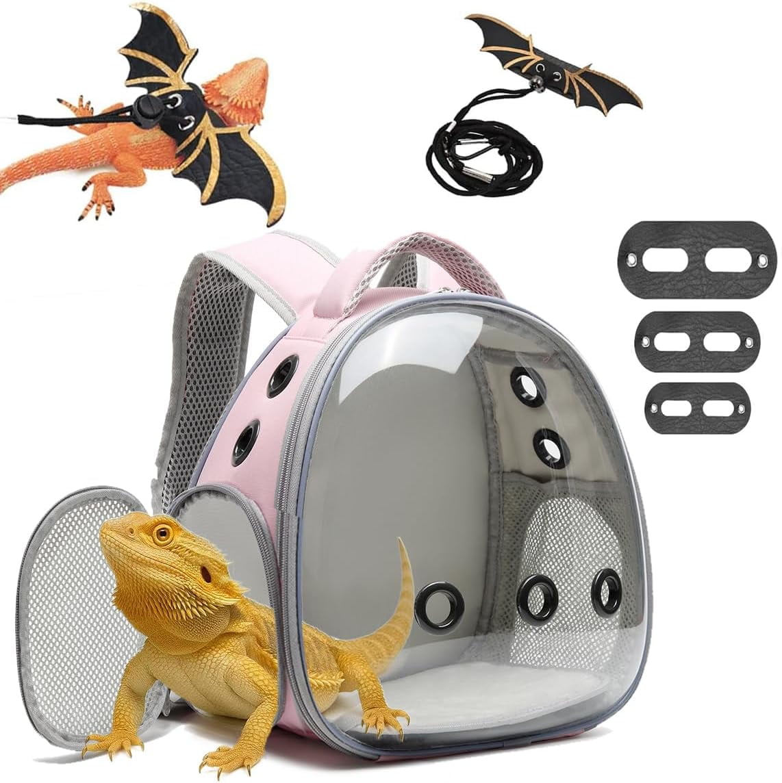 DENZUS Bearded Dragon Lizard Backpack Carrier with Harness and Leash ...