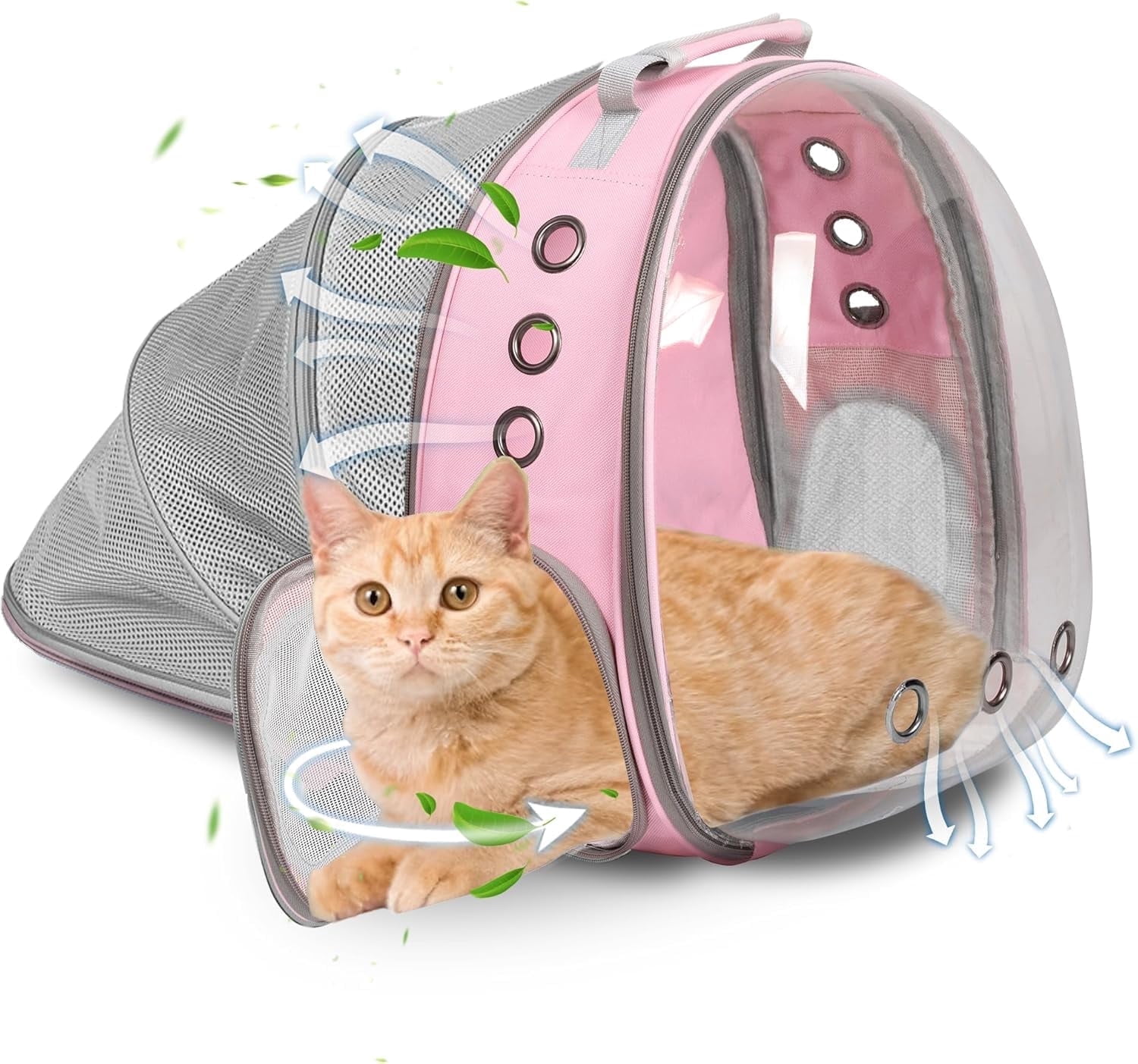 DENZUS Bubble Expandable & Foldable Cat Backpack Carrier, Breathable Pet Backpack for Large Cats, Designed for Hiking, Travelling, Camping