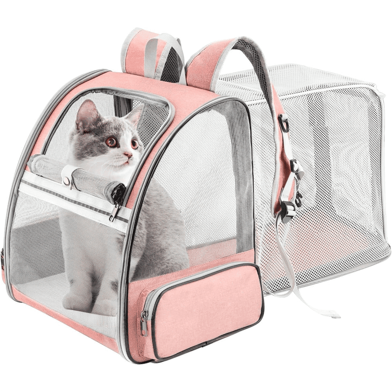 DENZUS Pet Backpack, Expandable Travel Carrier for Medium Cats and Small Dogs up to 17 lbs, Breathable Collapsible Bag for Hiking – Pink
