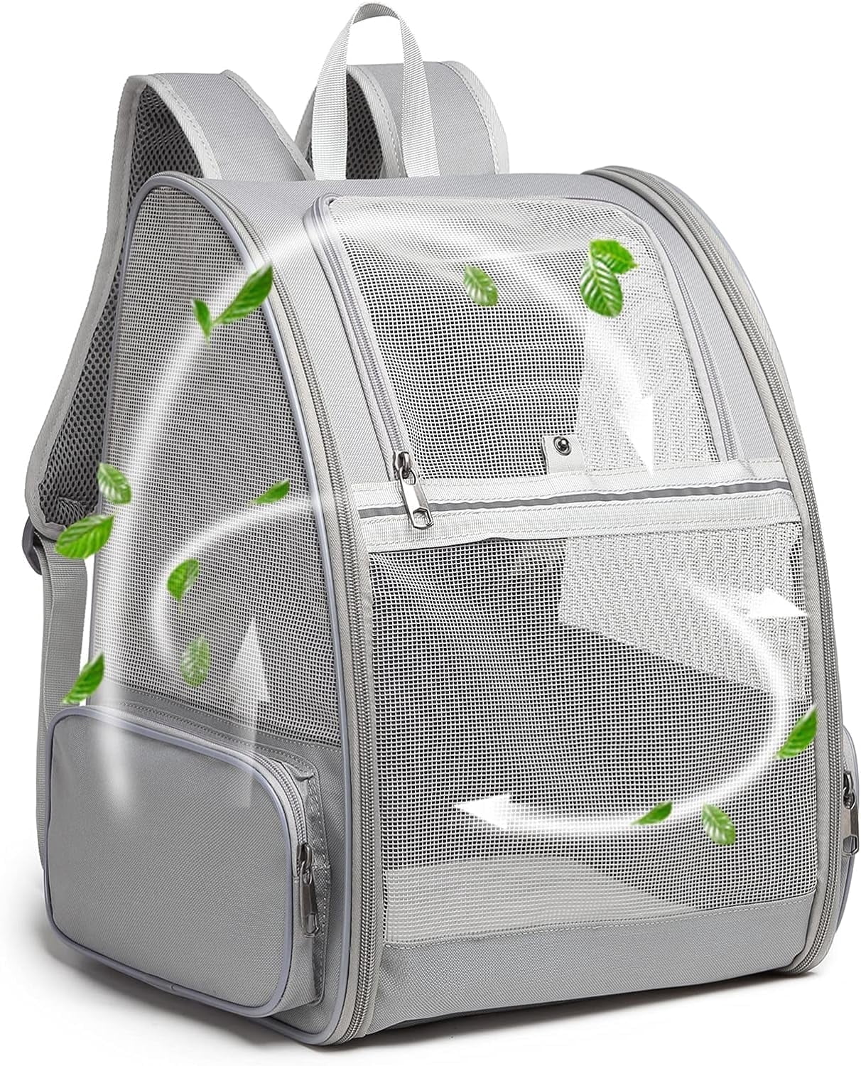 DENZUS Pet Backpack Carrier for Small Pets, Ventilated Mesh, Safety Buckle, Expandable & Collapsible Design (Light Grey)