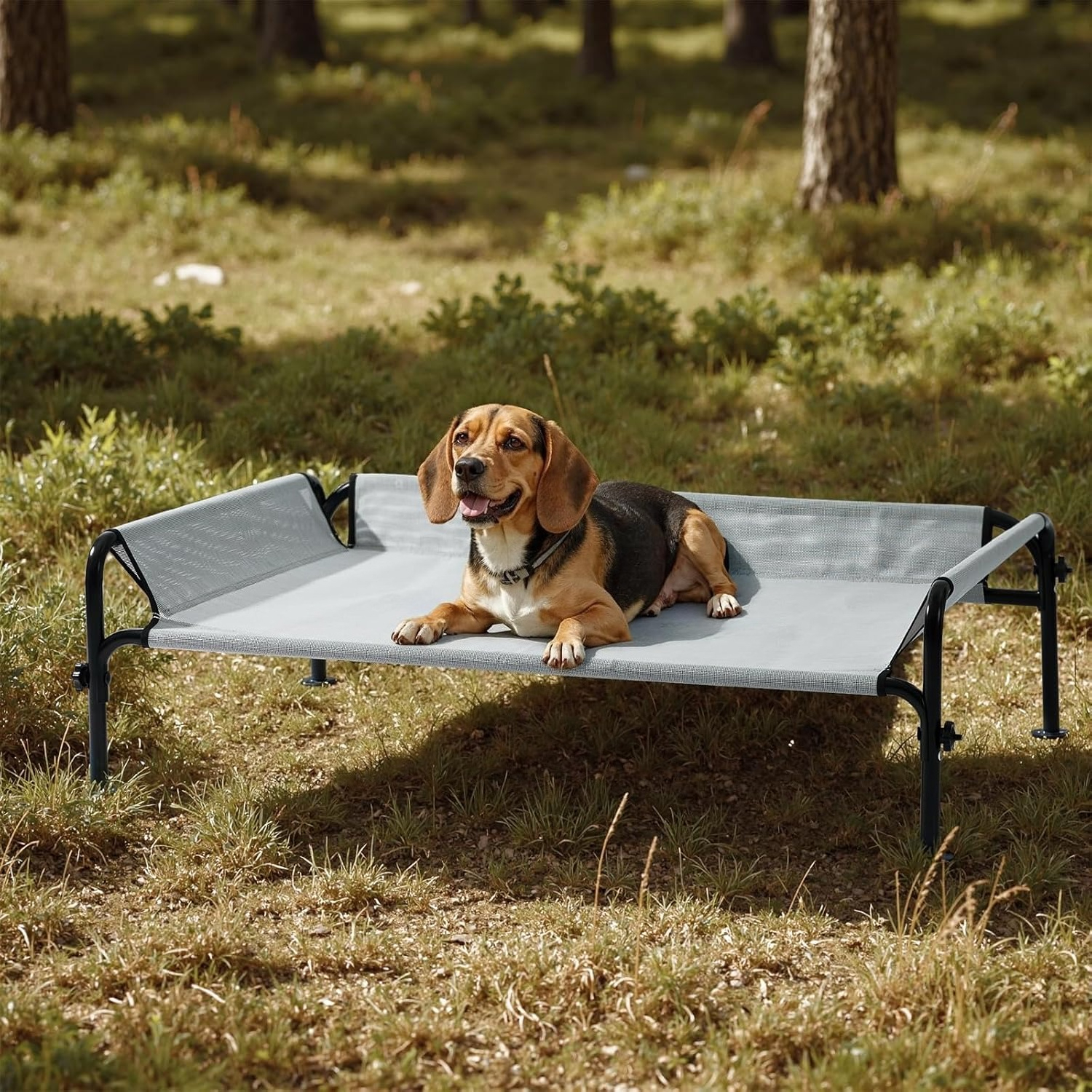 View of DENZUS Pet Elevated Dog Bed Large Sized Dog, Outdoor Raised Bed ...
