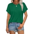 thumbnail image 1 of DENZUS Womens T Shirts Crew Neck Rolled Short Sleeve Basic Summer Tops 2025 Casual Tees Curved Hem, 1 of 5