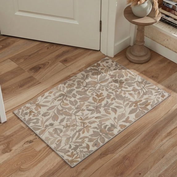 DEORAB 2x3 Area Door Rugs Wild Foliage Print Pattern Dusty Taupe Low Pile Machine Washable Non Slip Backing Indoor Rug for Entryway, Front Door, Kitchen, Bathroom