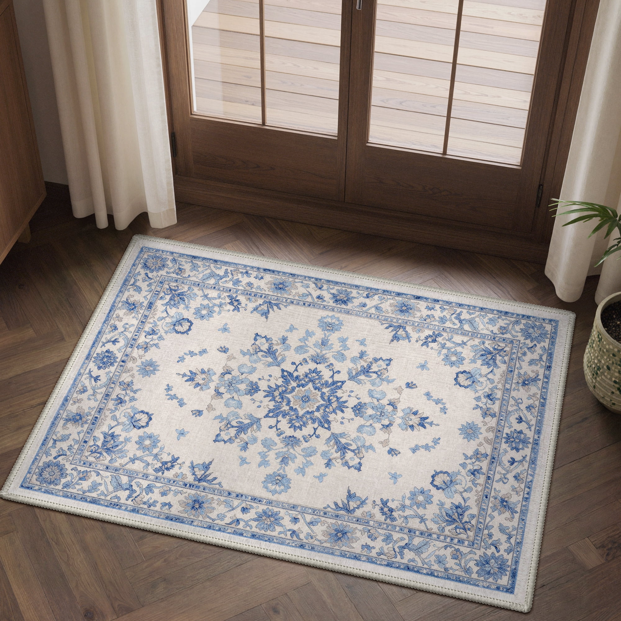 DEORAB 2x3 Area Rugs Floral Medallion Print Pattern Dusty Blue Low Pile ...