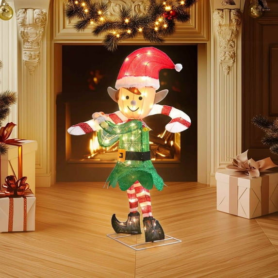 DEORAB 38IN Tall Elf Outdoor Christmas Elves Carry Candy Canes Decoration Lighted Yard Garden Lawn Festival Outdoor Indoor Xmas Decor,70LED Lights