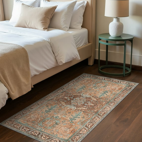 DEORAB 3X5 Area Rugs for Living Room, Machine Washable Bedroom Rugs Distressed Vintage Print Large Throw Rug Dining Room Aesthetic, Non Slip Carpet with Gripper, Ultra-Thin