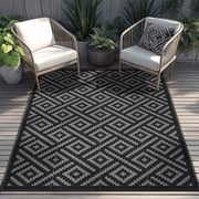 DEORAB Outdoor Rugs Waterproof Plastic Straw Mat 4'x6' Reversible for RV Patio Deck Beach Black & Gray