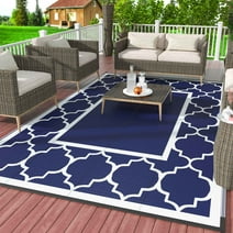 DEORAB 4'x6' Outdoor Rug for Patio Clearance,Reversible Straw Plastic Waterproof Area Rugs,Rv,Camping,Blue & White