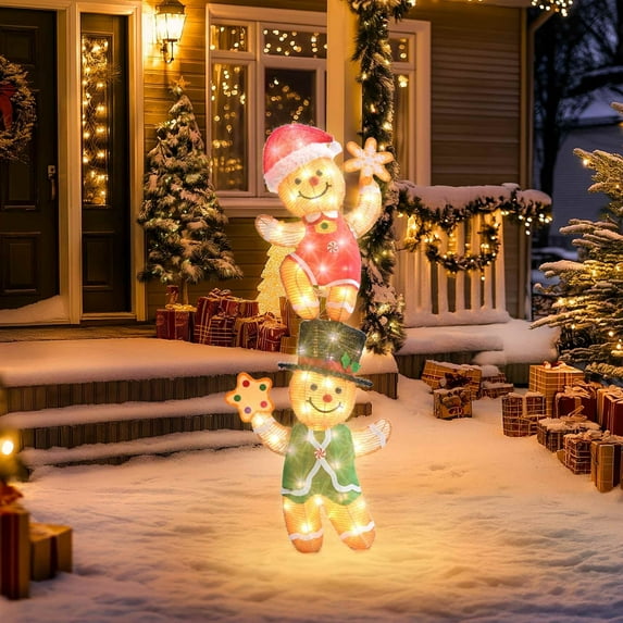 DEORAB 48IN Tall Outdoor Light-up Gingerbread Man Decorations Christmas Indoor Lighted Lawn Patio Porch Garden Xmas Holiday Decor,50LED Lights