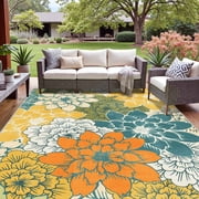 DEORAB 5'x8' Outdoor Rug Chenille Patio Carpet Three-Layer Material Imitation Silicone Spot Molding Camping Outside RV Mat,Green
