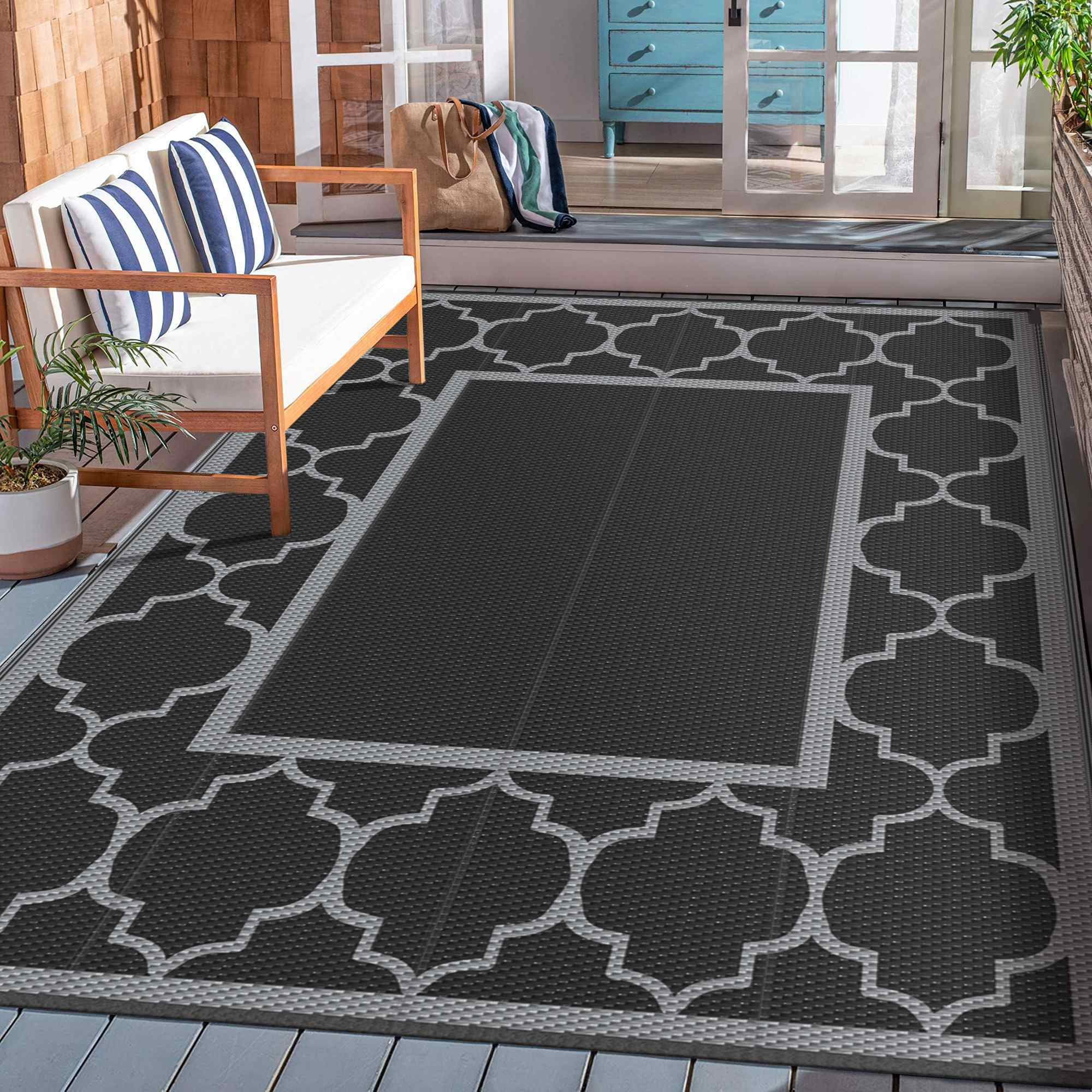 Kalafun Outdoor Patio Rug Waterproof Camping - Outdoor Rugs Outdoor Carpet, Plastic Straw Area Rug for Patios Clearance RV, Outside Porch Rug Balcony Rug RV