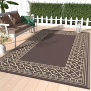 DEORAB 5'x8' Outdoor Rugs Waterproof Patio Reversible Plastic Carpet Camping Outside Mat,Coffee & Brown