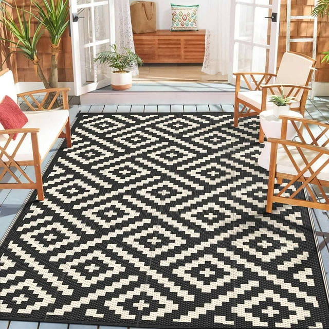DEORAB 5'x8' Outdoor Rug for Patio Clearance Waterproof Mat Reversible