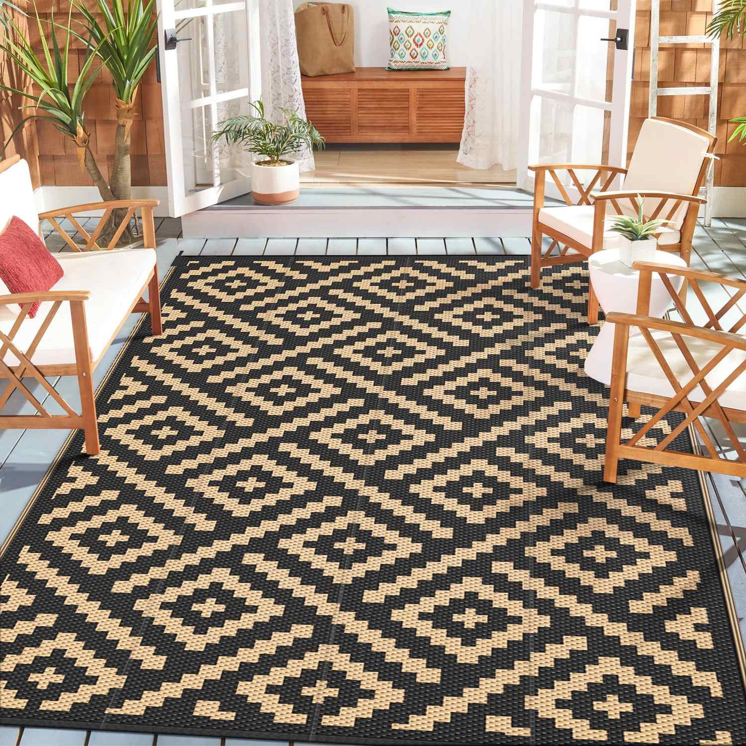 MontVoo-Outdoor Rug Carpet Waterproof 9x12 ft Reversible Patio RV Camping  Rug-Plastic Straw Outside Indoor Outdoor Area Rug for Clearance Balcony  Picnic Beach D…