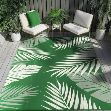 DEORAB 5'x8' Outdoor Rugs Waterproof Patio Lightweight Reversible Plastic Carpet Outside Camping Mat,DarkGreen